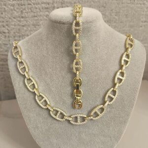 Elegant Gold and Silver Chain Necklace and Bracelet Set